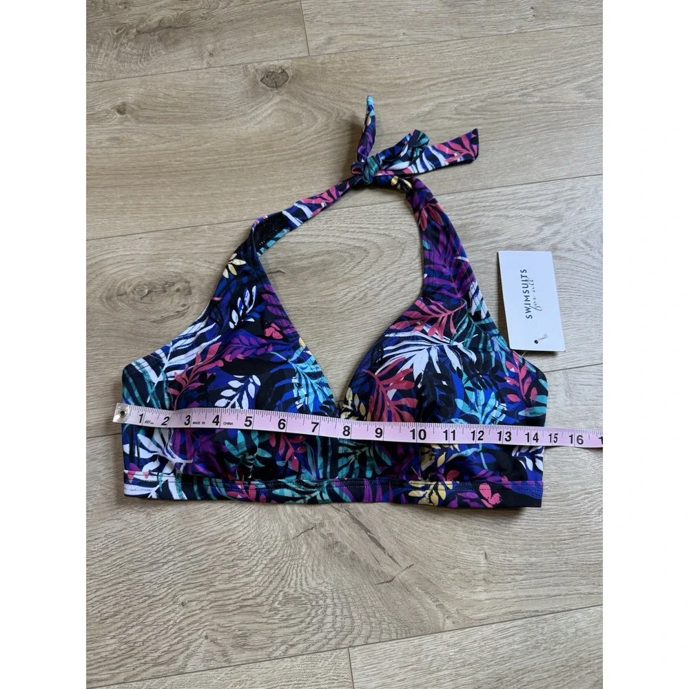 NWT Womens Swimsuits For All Bikini Top And Bottom Set‎ Halter Tropical Size 10